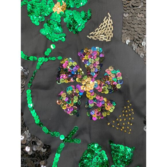 Vintage Green Black Sequin Top Cocktail Night Holiday Party Christmas Indie Alt - Picture 8 of 9